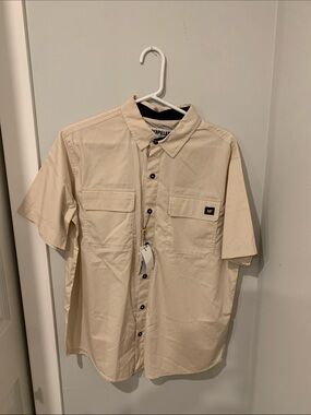 Caterpillar Short-Sleeve Button Down Shirt in Beige